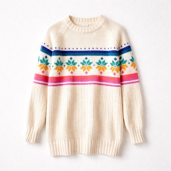 American Eagle Outfitters Sweaters - American Eagle Cream Rainbow Snowflake Crewneck Jegging Sweater M